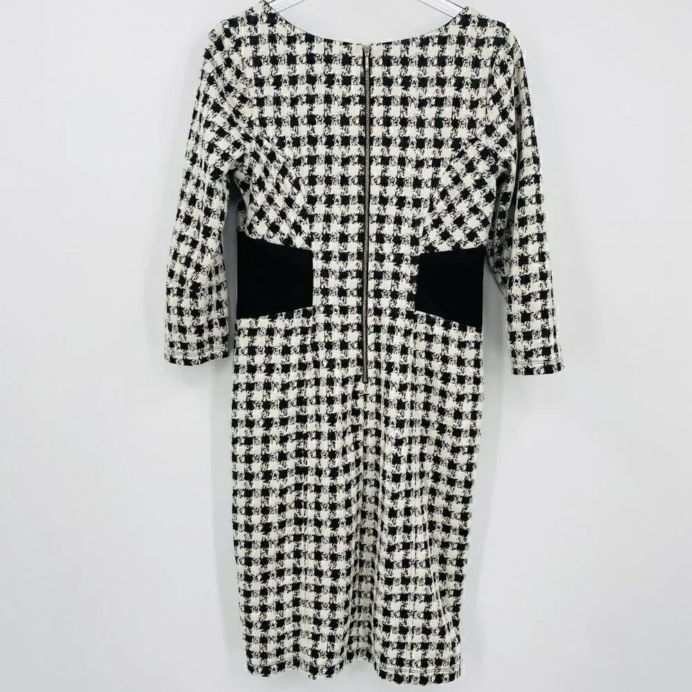 LEL Long Elegant Legs Size 8 Black & White Plaid 3/4 Sleeve Career Sheath Dress